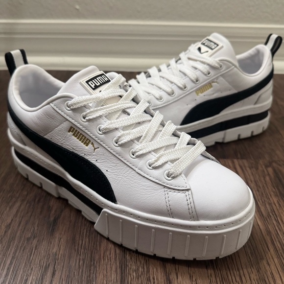Women's PUMA Platform Mayze Classic Black White Size 7.5 - Picture 1 of 6